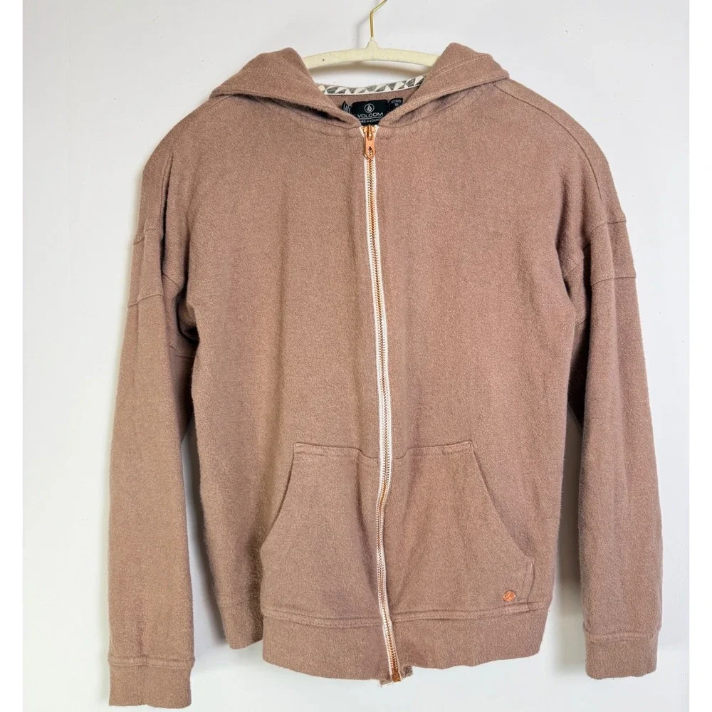 Volcom Lived in Lounge Zip Up Hoodie Rose Mauve Cozy Fleece Women's Size‎ S